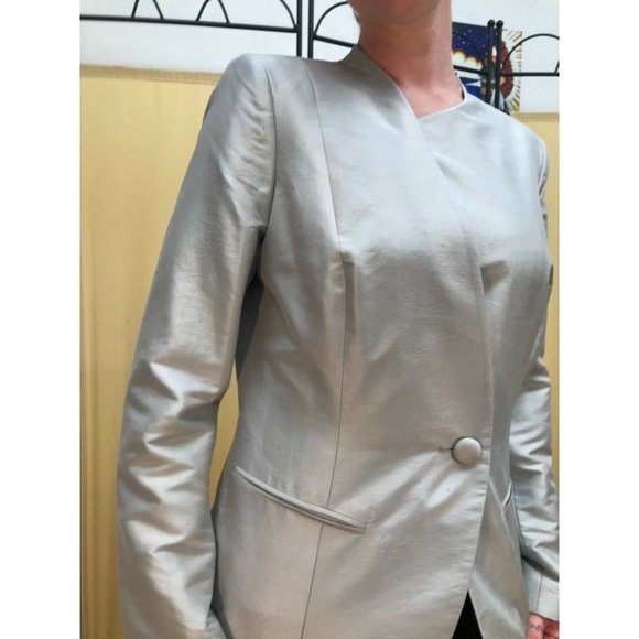 Lafayette 148 Y 12 100% Silk Silver Blazer - Picture 7 of 11